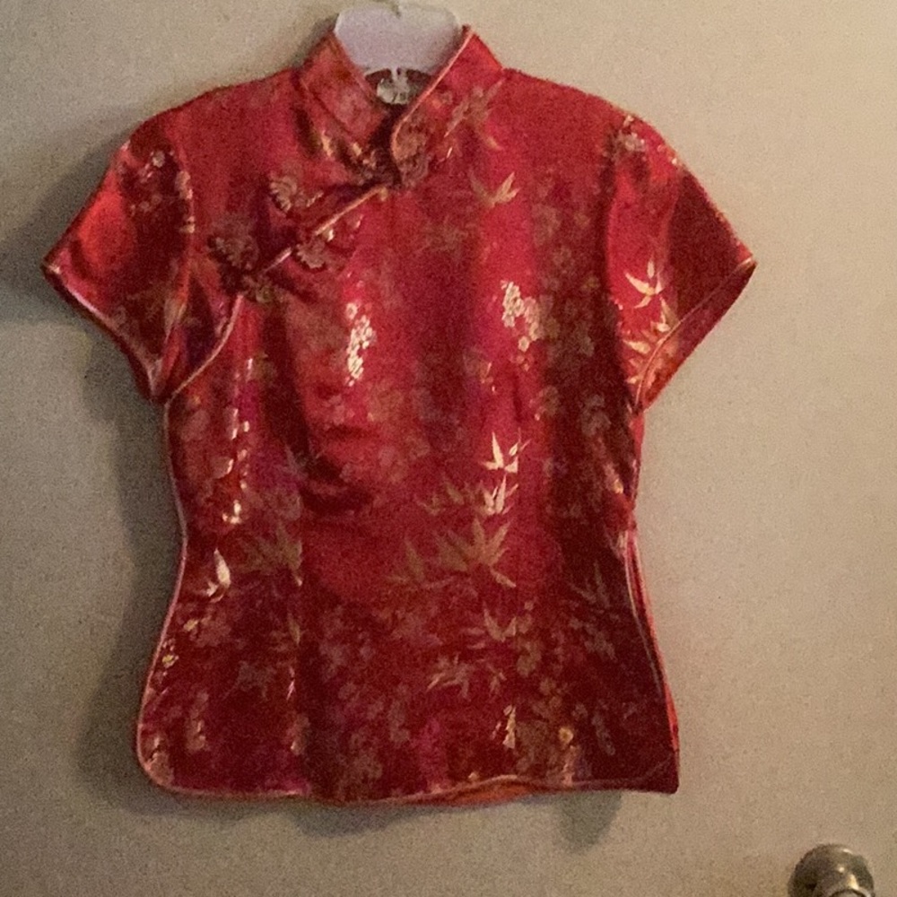 Satin short sleeve mandarin collar pant set